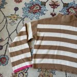 Sincerely Jules Tan & White Striped Cropped Sweater Bell Sleeves Large Brown Photo 1
