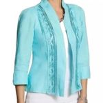 Chico's Aqua Breeze Beaded Linen Turquoise Open Jacket Cardigan Coastal Size 0 S Photo 1