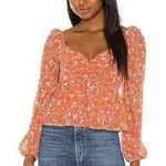 ASTR  Long Sleeve Sweetheart Top in Rust Multi Floral Small Photo 0