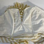 LPA Strapless Bodycon Dress Yellow White Stripe Midi Size Medium Fringe Hem Photo 9