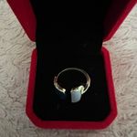 Elegant Adjustable Gold Ring with Blue and White Stones Size 7 Photo 2
