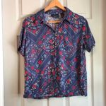 Liz Claiborne Crazy Horse  Women's M Blue Pink Floral Geometric Button-Up Shirt Photo 0