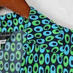 Donna Morgan ‎ Shirt Dress Womens 10 Green Blue Retro Print Button Down Front Tie Photo 2