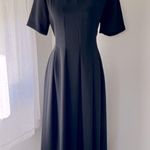 Orvis Vintage 1980s Black Pleated Dress with Shoulder Pads 12 Petite Photo 3