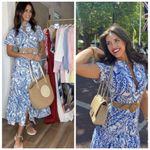 ZARA NWT Paisley Eyelet Midi Shirt Dress M Photo 1