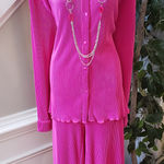 Hot Pink Pleated Lounge Set Button Top Wide Leg Pants 2 Photo 0