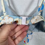 Blackbough Women S Cream Blue Floral Bikini Top Scrunch Front Beaded Adjustable Photo 5