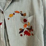 Karen Scott Embroidered Gray/White Striped  Button Down Blouse fall embroidered pattern L Photo 2