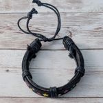 Adjustable Leather Tie Bracelet with Multi Colored Stars Black Photo 2