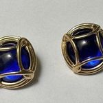 Joan Rivers Gold Tone & Blue Clip On Earrings Signed Photo 0