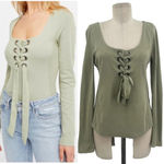 Free People Looking Back Lace-Up Top Sage Green Size Medium Photo 1