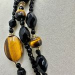 Obsidian and tigers eye long beaded necklace Black Photo 5
