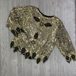 Vintage silk sequin and beaded cropped long sleeve blouse shirt medium Black Photo 1