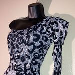 Symphony Leopard Print One Shoulder Bell Sleeve Blouse or Mini Dress Size Small Black & White Photo 2