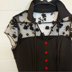 Black Dress with Sheer Floral Top and Red Buttons XL a WhimsyGoth Victorian Photo 2