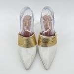 Aquazzura Firenze Rendez Vous 75 White Leather Gold Coil Mule Pumps Size 38.5 Photo 4
