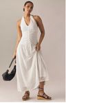 Anthropologie NWT  X Flat White Plunge Slim Maxi Dress White Pace Halter Neck 3X Photo 4