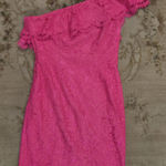 Eliza J  Vibrant Pink Lace One Shoulder Cocktail Dress Size 8 Photo 0