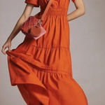 Anthropologie  The SOMERSET orange flutter sleeve tiered maxi dress SIze X Small Photo 0