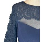 XScape ‎ Dress Women 10 Petite Navy Blue Ruched Long Lace Sleeve Gown Cocktail Photo 5