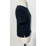 Madewell T-Shirt Embroidered Ivy Leaf Design Top Cuff Sleeves Crew Neck Black XS Photo 4