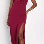 Lulus  NWT  Flair Berry Pink Feather Sleeveless Maxi Dress with slit sexy Photo 0