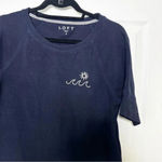 Loft  Navy Blue Heavy Weight Top Beaded Wave Sun Short Sleeve Shirt Size Small‎ Photo 1