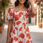 Greylin Lucy Linen Puff Sleeve Square Neck Mini Dress One Size NWT Casual Photo 0