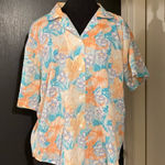 💜 Vintage Hawaiian Print Floral Short Sleeve Button Up Shirt Orange Size L Photo 0