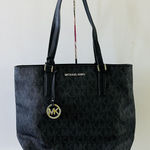Michael Kors  Morgan Black Gray Logo Print Leather Medium Tote Bag Photo 0