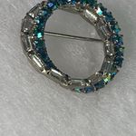 Vintage Aurora Borealis baguette rhinestone inter woven circle brooch. Blue Photo 3
