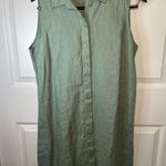 Garnet Hill Sage Green Linen Sleeveless Collared Button Down Shirt Dress Size 12 Photo 0