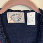 Erika Vintage  Petites Boho Embroidered Floral Sweater Vest Navy Blue PM Photo 5