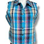 Company Collection Womens Quilted Plaid Vest Sleeveless Blue Pink Tan XL Photo 0