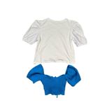 ZARA puff sleeve crop top blouse bundle cottagecore white and blue women’s S Photo 1