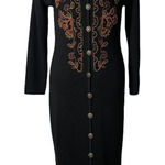 Vintage Carole Little Long Sweater Dress Size MP Black Embroidered Knit Floral Photo 0