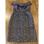 Teri Jon by Rickie Freeman Jaquard Stripe Off the Shoulder Sheath midi Dress 10 Blue Photo 5