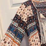 Jolt  Boho Patchwork Crochet Tassel 3/4 Sleeve Top Womens S Floral Print Boho Photo 2