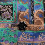 Vintage Pastel Patchwork Floral Blouse XL Cobalt Blue Rayon Top New Eclectic Purple Photo 5