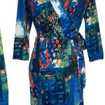 Oleg Cassini  Faux Wrap Dress 4 Side Tie V-Neck Colorful Abstract Artsy‎ Stretchy Photo 0