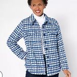 Jingle Bells by Kim Gravel Blue White Boucle Shacket Oversized Blazer Pockets XL Photo 1