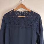 Lulu's Women’s Picture This Lace Round Neck Long Sleeve Blouse Navy size S Blue Photo 2