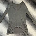Free People  Drippy Thermal Sunset Park Distressed Hi Low Gray Oversized Top XS Photo 0