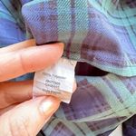 J.Crew Top Navy Green Plaid Size M Pleated Front Button Down Long Sleeve Blouse Photo 4