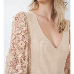 French Connection New  Tan Lace Sleeve Mini‎ Sweater Dress Pleated Holiday Party Photo 5