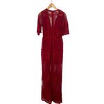 Women’s Whimsy Goth Long Sheer Embroidered Midi Romper Dress Wine Burgundy Small Red Photo 4