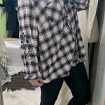 Terra & Sky  Black and White Button Down light flannel plaid Shirt size 1X Photo 0