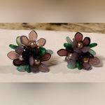 Vintage MCM 1950s West Germany Demi Parure Purple Green Glass Floral Screw Back Photo 1