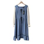 NEW Scarlet Darkness Long Sleeve Renaissance Lace Up Ric Rac Midi Dress Blue XL Photo 2