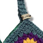Handcrafted Crochet Teal Purple and Yellow Shoulder Bag Boho Granny Square Photo 2
